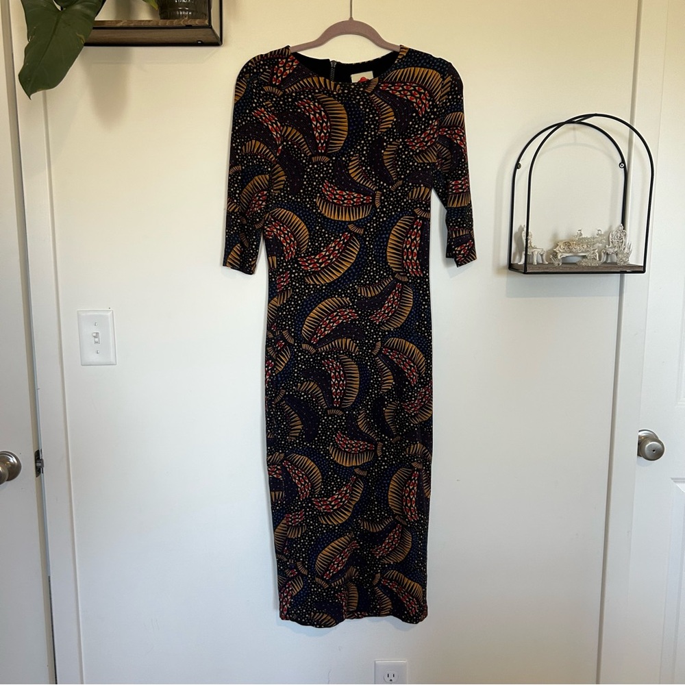 Farm Rio Wildā Bananas Jersey Sheath Half Sleeve Midi Dress Size Medium